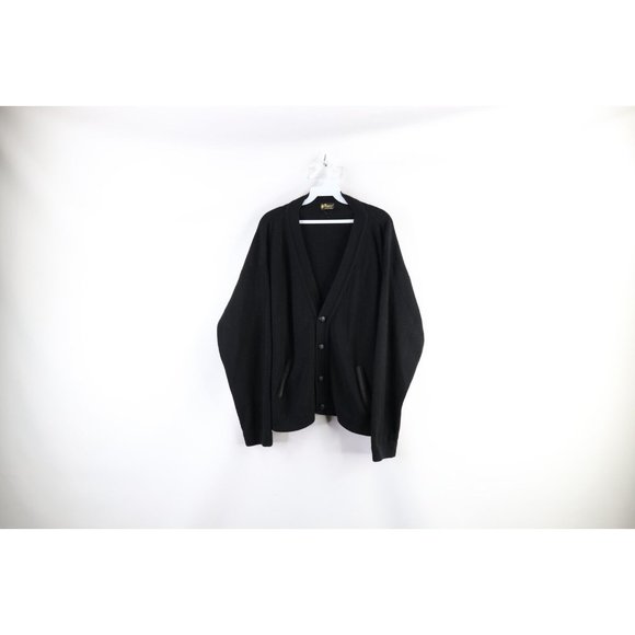 Vintage 70s Streetwear Mens Large Cotton Knit Kurt Cobain Cardigan Sweater Black